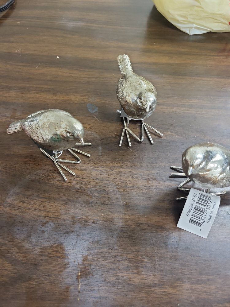 Set of 3 Silver Bird Figurines, Decorative Home Decor, Small Tabletop Ornaments