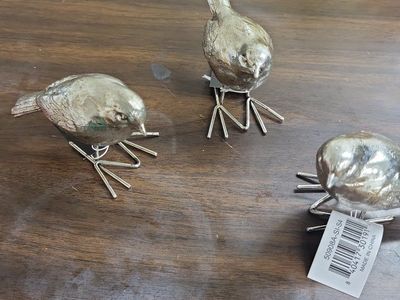 Set of 3 Silver Bird Figurines, Decorative Home Decor, Small Tabletop Ornaments
