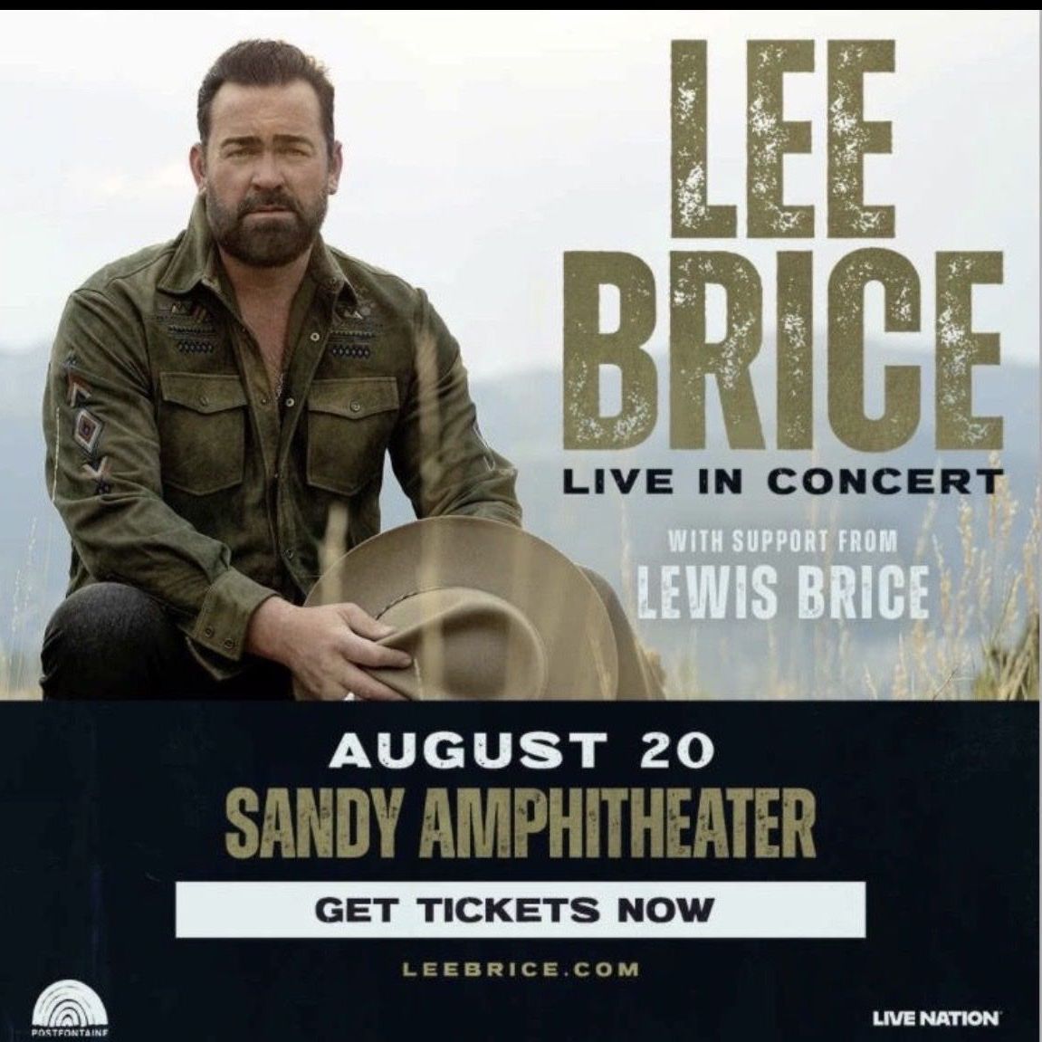 Lee Brice Concert Tickets - Section 4 Row P Two Seats - Sandy Amphitheater
