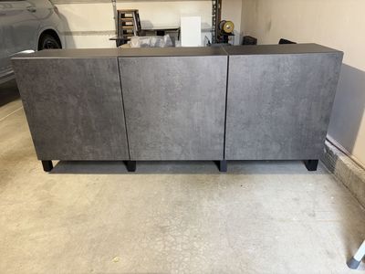 Modern Dark Gray Concrete-Style Credenza TV Stand Buffets Hutches