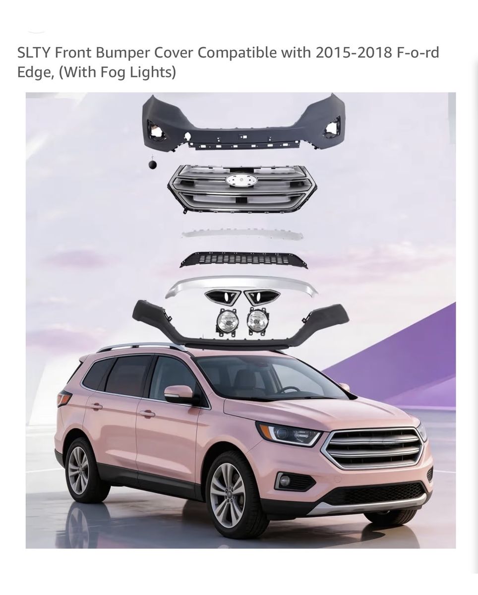 Front Bumper Cover Compatible with 2015-2018 F-o-rd Edge, (With Fog Lights)