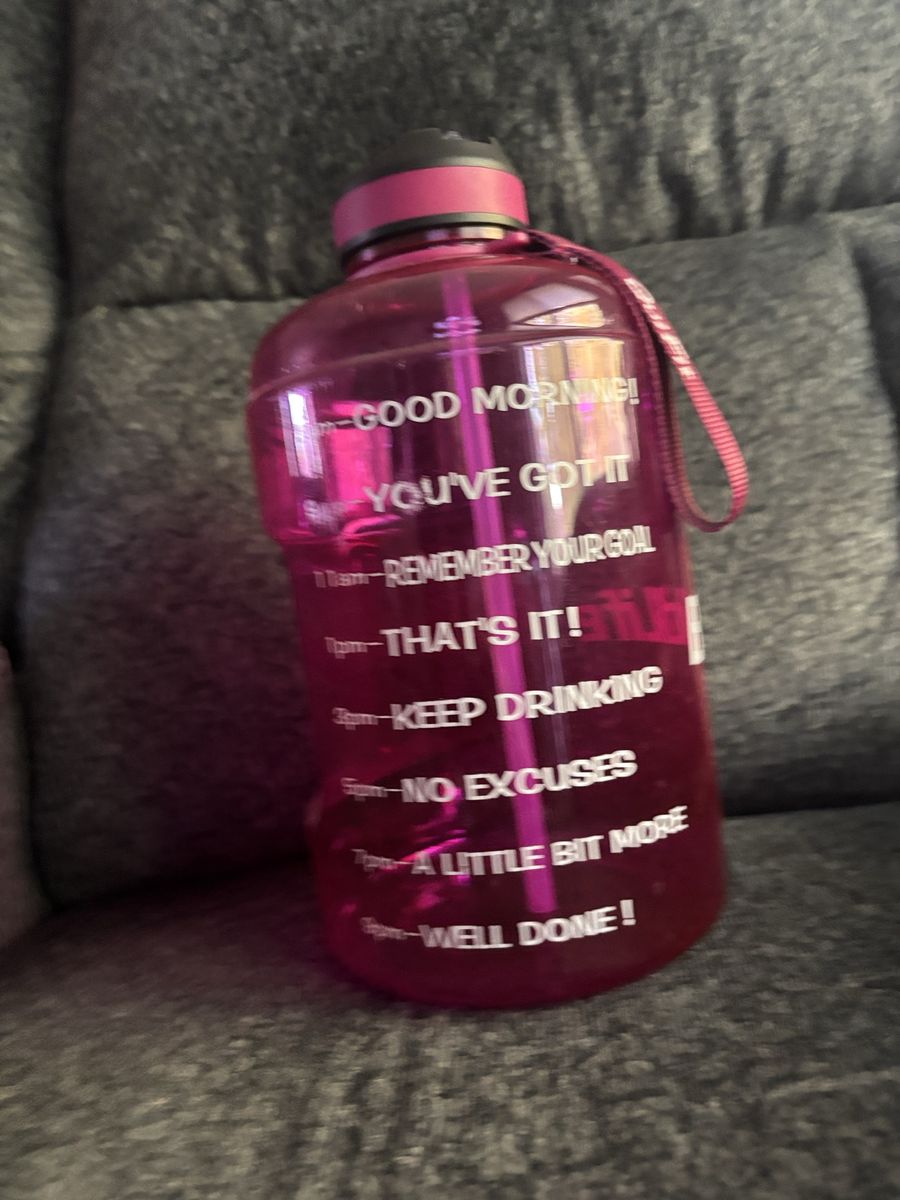 Pink Motivational Time Marker Water Bottle with Straw and Handle