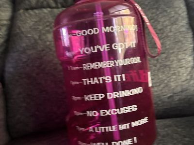 Pink Motivational Time Marker Water Bottle with Straw and Handle