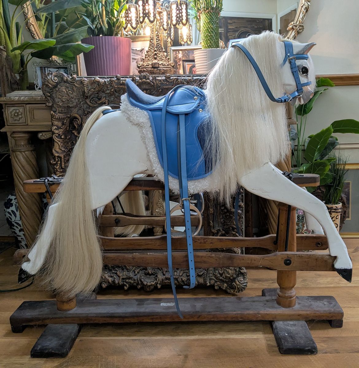 F.H. Ayers Style English Imported Antique Wood Hand Carved Rocking Horse