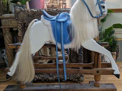 F.H. Ayers Style English Imported Antique Wood Hand Carved Rocking Horse