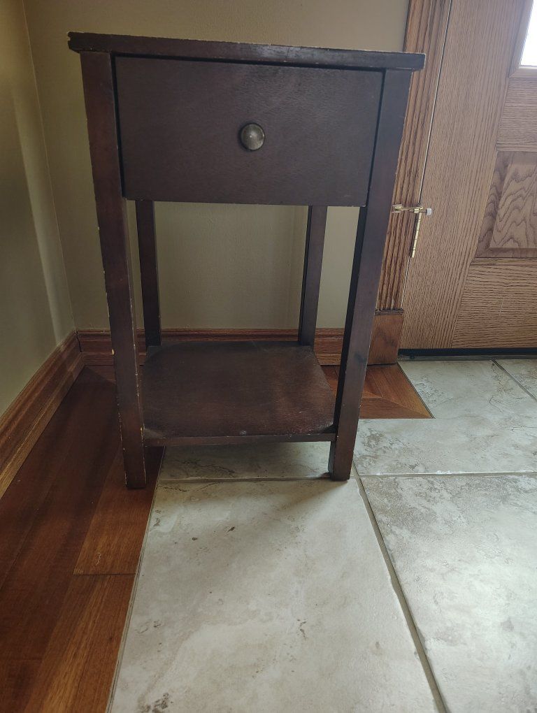 Wooden End Table / Nightstand with Drawer and Shelf - Dark Brown, Compact Design