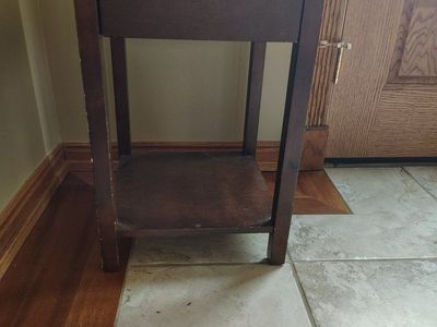 Wooden End Table / Nightstand with Drawer and Shelf - Dark Brown, Compact Design