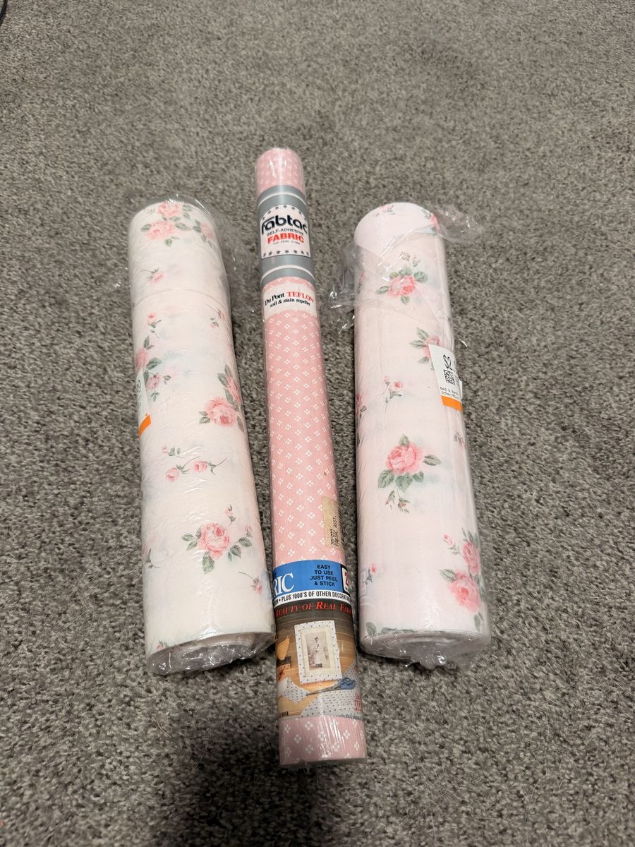 Fabtac Peel & Stick Fabric Shelf Liner Rolls - Pink Roses & Gingham (Set of 3)