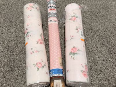 Fabtac Peel & Stick Fabric Shelf Liner Rolls - Pink Roses & Gingham (Set of 3)