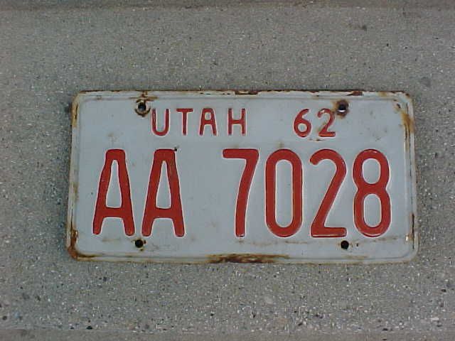 1962 single utah license plate.  good early number