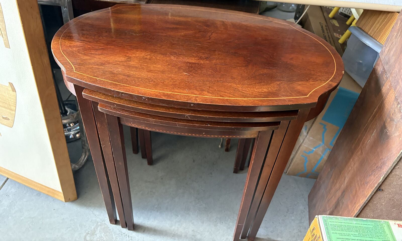 Vintage 1950’s Mid Century Mersman brand mahogany wood nesting tables side table end table Real wood tops