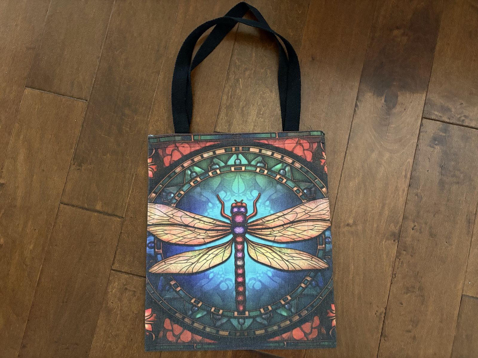 Stained Glass Dragonfly Canvas Tote Bag
