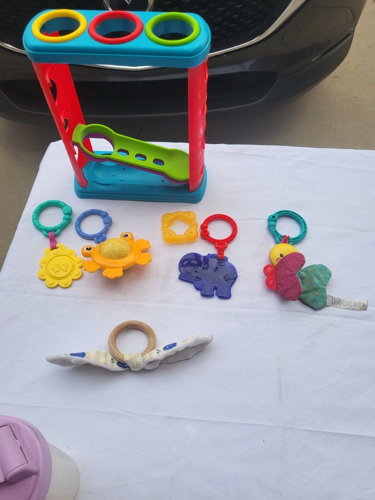 Assorted Baby Toys Set - Ball Drop Tower, Teethers & Rattles