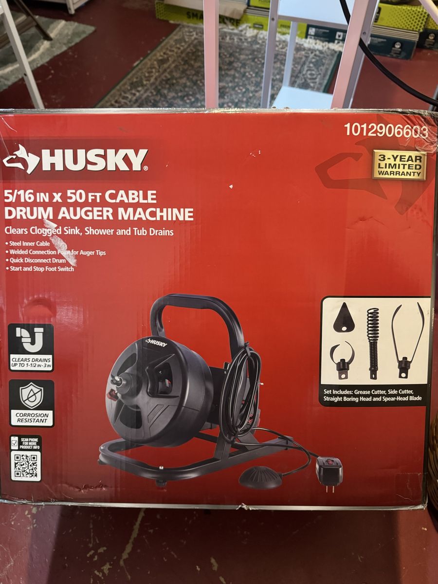 50 ft Cable Drum Auger Machine for Clogged Sinks, Showers & Tubs