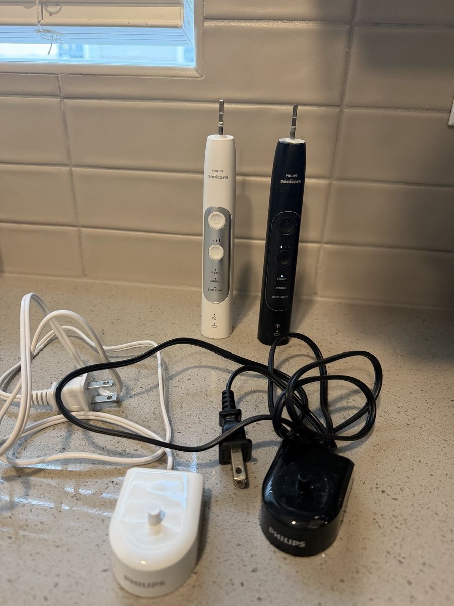Philips Sonicare Electric Toothbrush Handles with Charging Bases Set of 2 (White & Black)