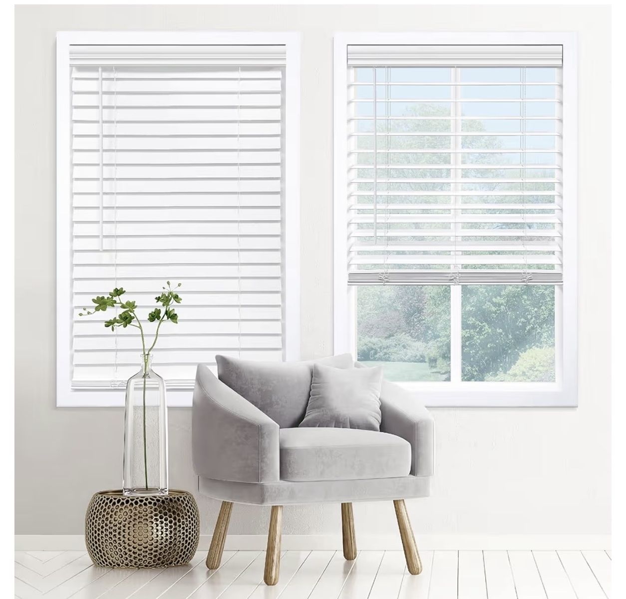 Faux Wood Venetian Blinds 48.5" W x 64" H, Cordless, Embossed White, Child/Pet Safe