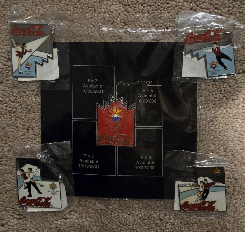 SALT LAKE 2002 OLYMPICS COCA COLA 5 PIN PUZZLE UTAH ICE SKATING PINS SET!