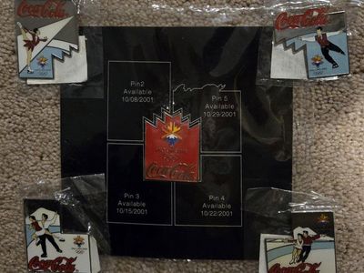 SALT LAKE 2002 OLYMPICS COCA COLA 5 PIN PUZZLE UTAH ICE SKATING PINS SET!