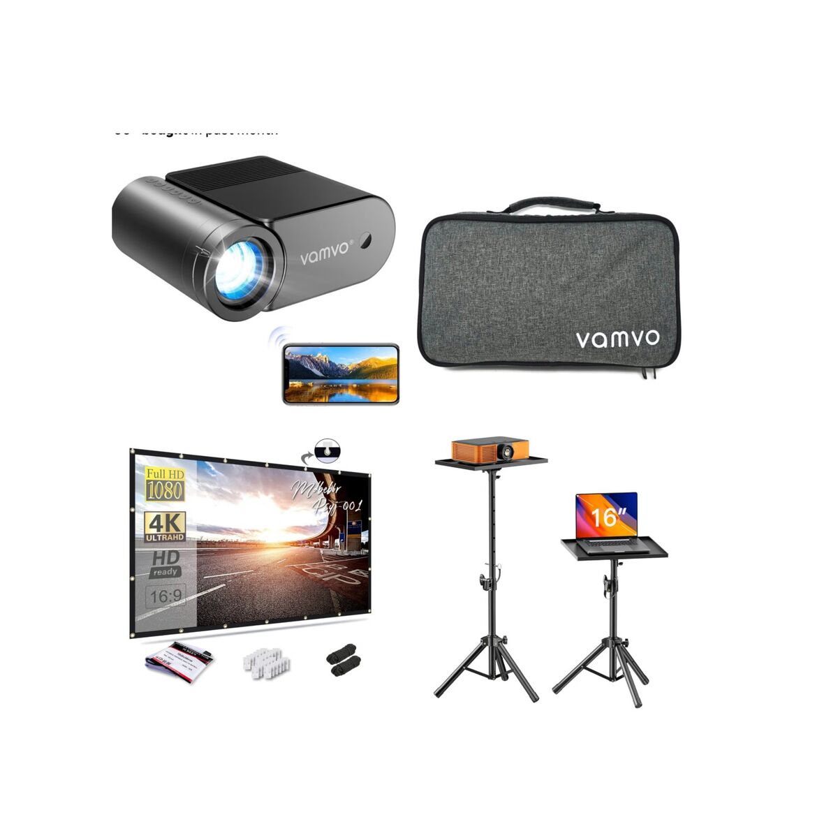 NEW Vamvo Projector Bundle w/ Screen + Tripod – Complete Setup