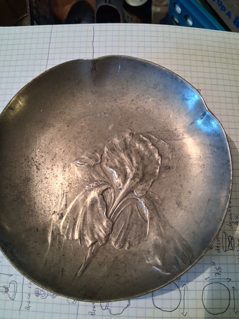 Vintage Pewter Iris Dish/Bowl with Scalloped Edge - Decorative Metalware