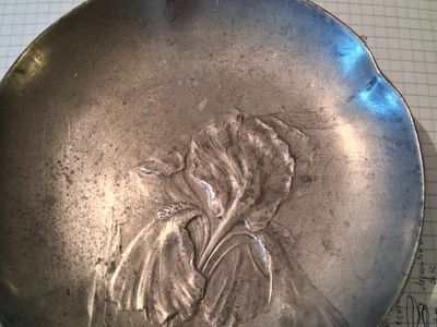 Vintage Pewter Iris Dish/Bowl with Scalloped Edge - Decorative Metalware