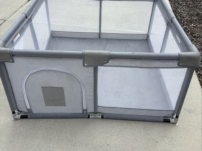 Fodoss 47"x47" Baby Playpen - Gray Portable Activity Play Yard w/ Mesh & Zipper Door