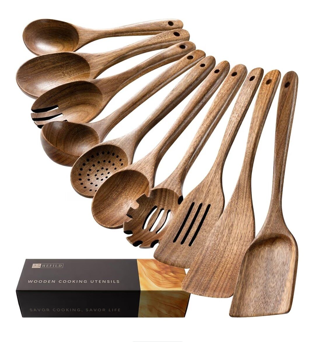 Nonstick Cooking Utensils 10 Piece Acacia New