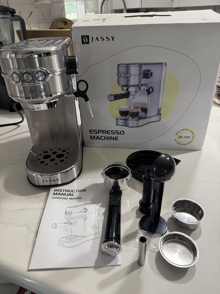 Jassy JS-105 Espresso Machine, Stainless Steel, with Instruction Manual and Accessories new