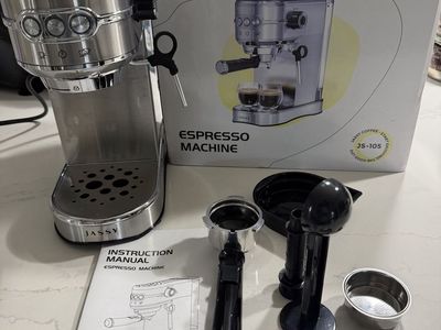 Jassy JS-105 Espresso Machine, Stainless Steel, with Instruction Manual and Accessories new