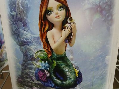 WIQ-93 Mermaid Figurine Red Hair Green Tail Collectible Fantasy Art Decoration-Section extras