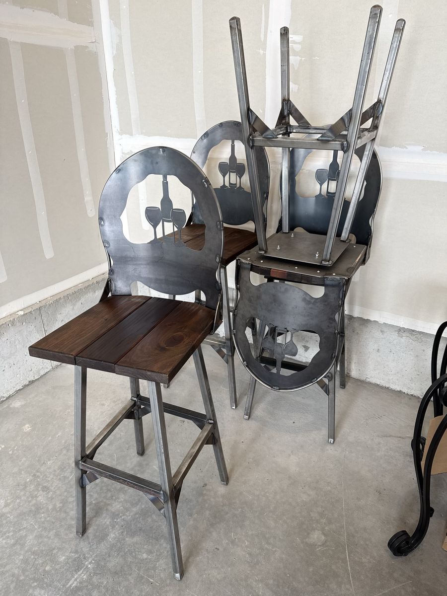 5 Industrial Style Metal & Wood Custom Made Bar Stools