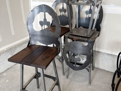 5 Industrial Style Metal & Wood Custom Made Bar Stools