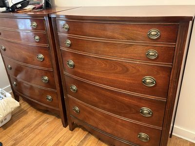 2 Matching Vintage Dixie Mahogany Bow Front Dressers