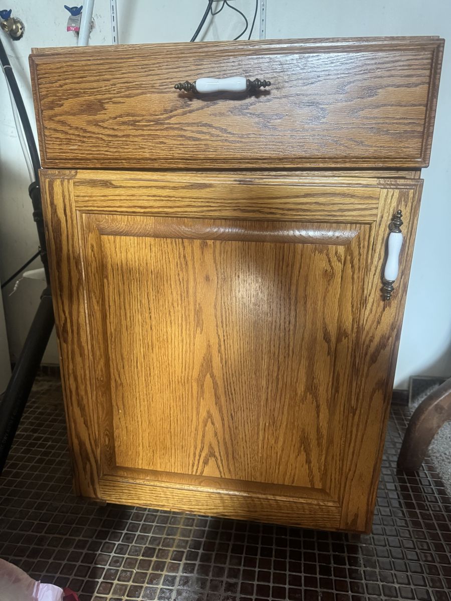 2 Oak Finish Base Cabinet with Drawer and Shelf - Used Kitchen/Bathroom Storage
