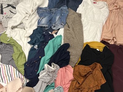 Women's Clothing Lot - Medium, Dresses, Tops, Jeans, Shorts, & L.L. Bean Puffer Jacket