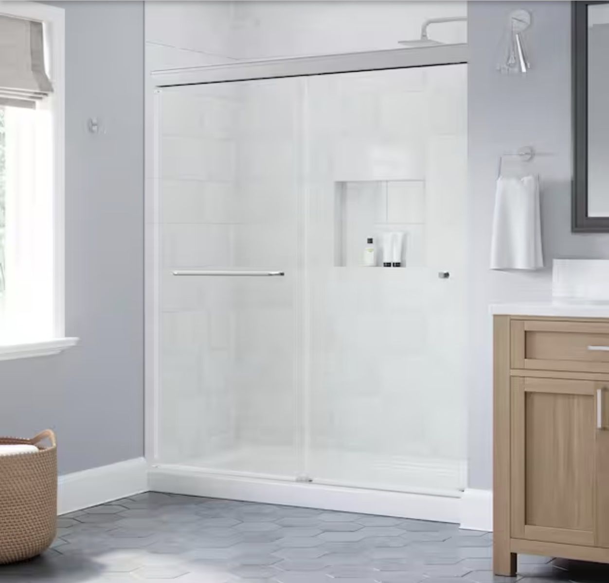 HALF PRICE OF HOME DEPOT! BRAND NEW IN BOX Delta Portwood 52-60” wide semi frameless sliding shower door (2 AVAILABLE)