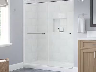 HALF PRICE OF HOME DEPOT! BRAND NEW IN BOX Delta Portwood 52-60” wide semi frameless sliding shower door (2 AVAILABLE)
