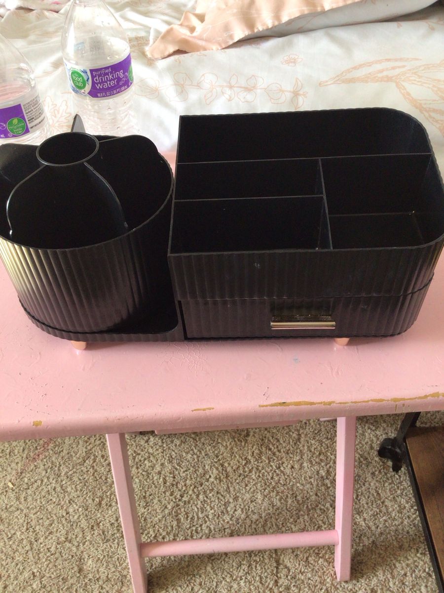 Black Vanity Organizer with Drawers - Makeup, Brushes, & Jewelry Storage