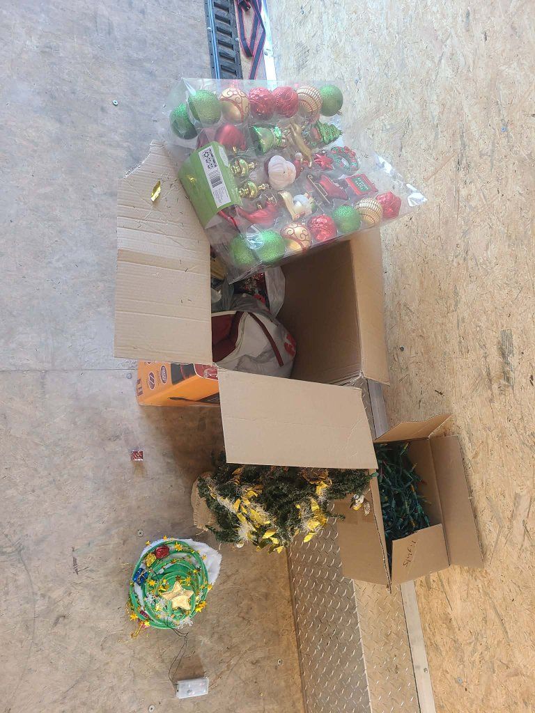 box of Christmas decor 