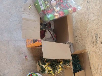 box of Christmas decor
