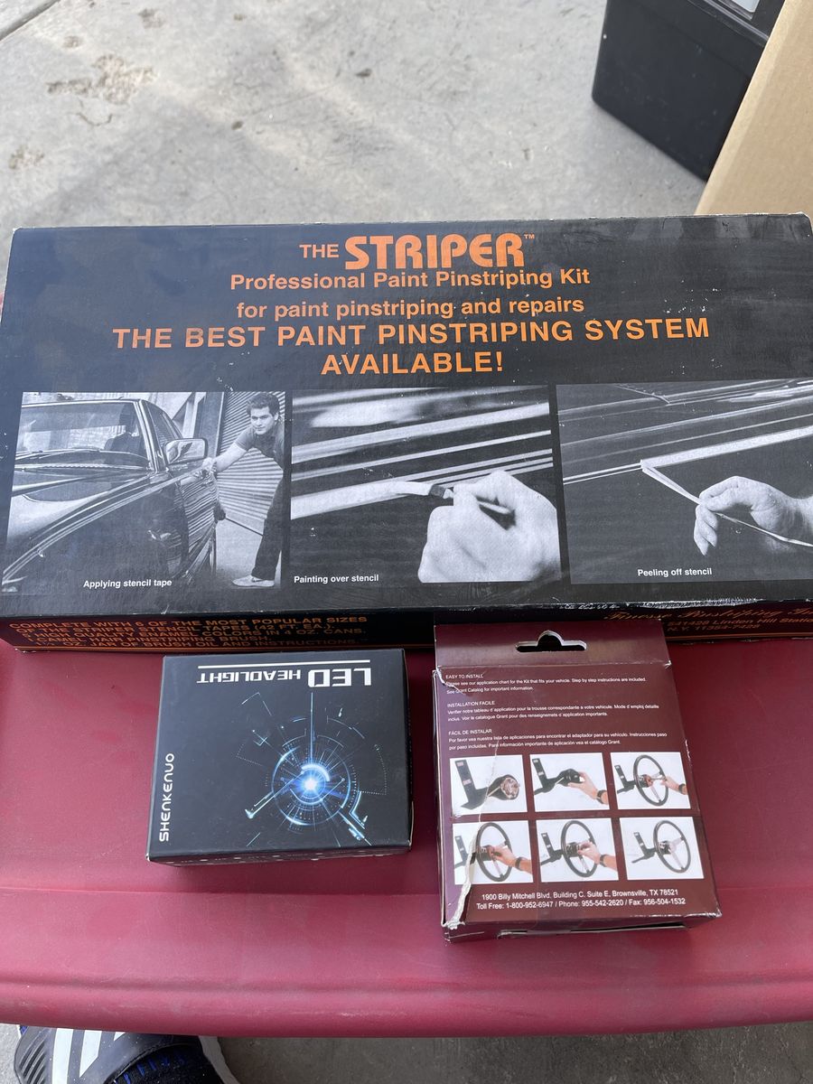 The Striper Professional Paint Pinstriping Kit with LED Headlight Bulb & Steering Wheel Cover $60