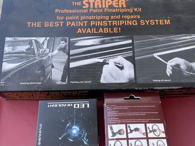 The Striper Professional Paint Pinstriping Kit with LED Headlight Bulb & Steering Wheel Cover $60