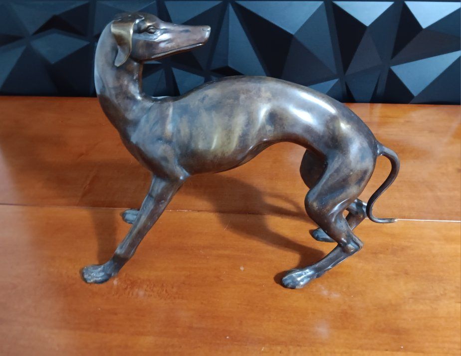 Vintage Cast Bronze Greyhound Dog Art Animal Sculp