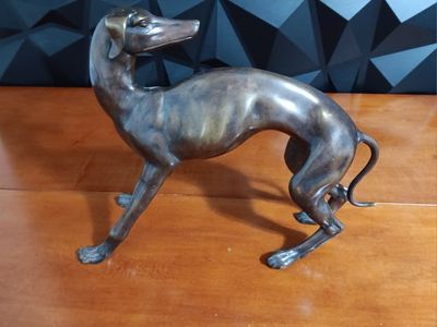 Vintage Cast Bronze Greyhound Dog Art Animal Sculp