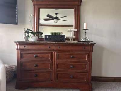Ashley Furniture King Size Bedroom Set - King size bed, Dresser, Mirror, 2 Nightstands