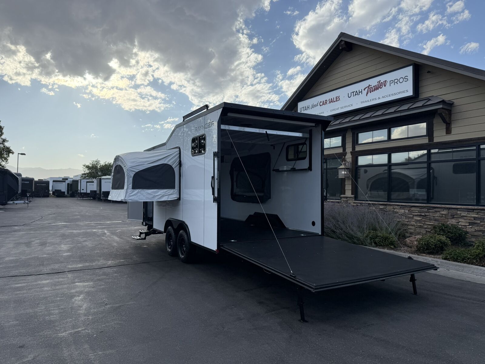 RAYNGER 8x18 / 8.5x18 Toy Hauler Travel Trailer w/ Pop Out Tents