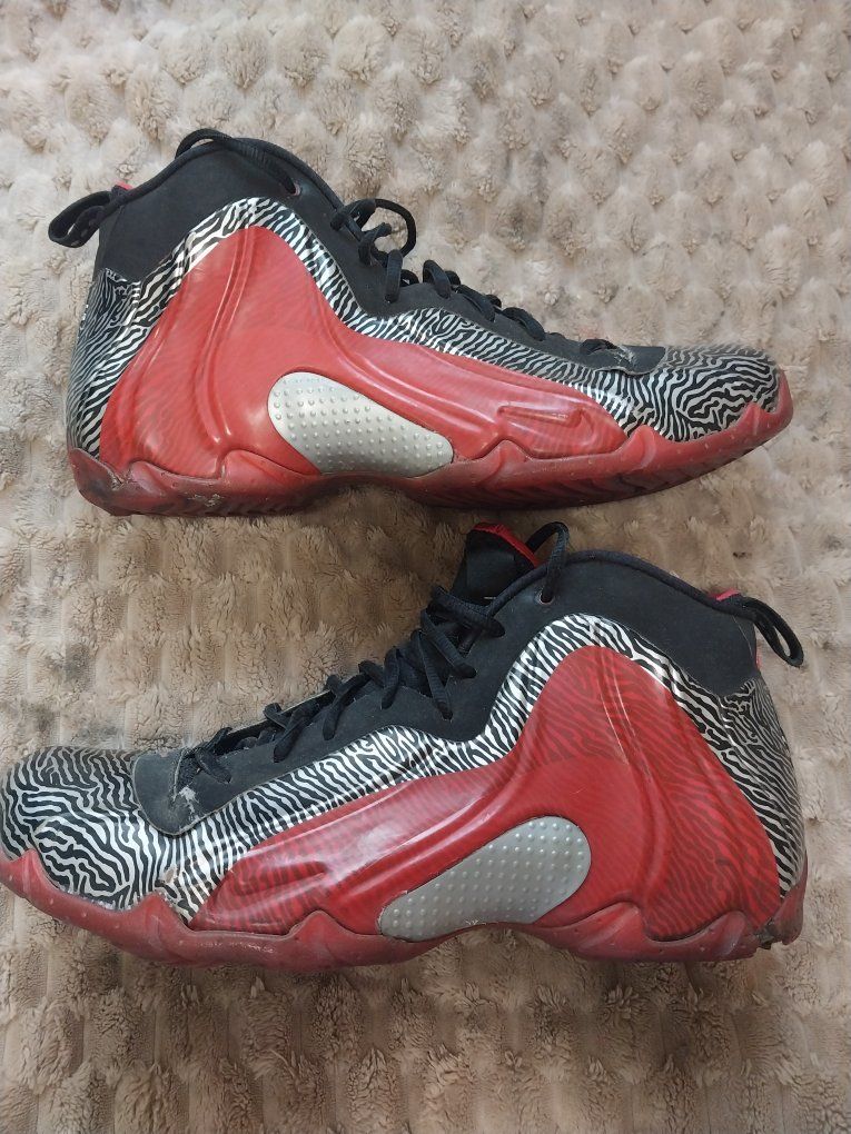 Nike Flightposite Exposed Zebra Red Black Basketball Shoes Men's Size 10 Foamposite