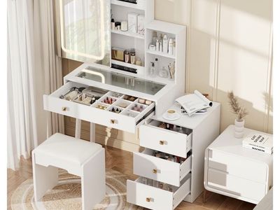 Vanity Makeup Desk with Sliding Mirror and Lights