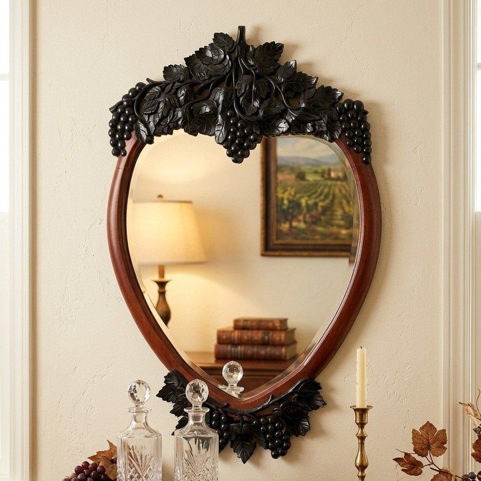 Vintage Hand Carved Mahogany Grape Vine Mirror
