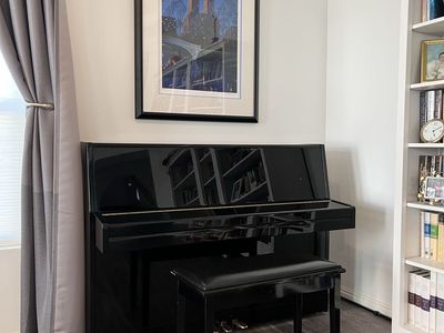 Black Upright Piano with Bench - Excellent Condition - Ready to Play!